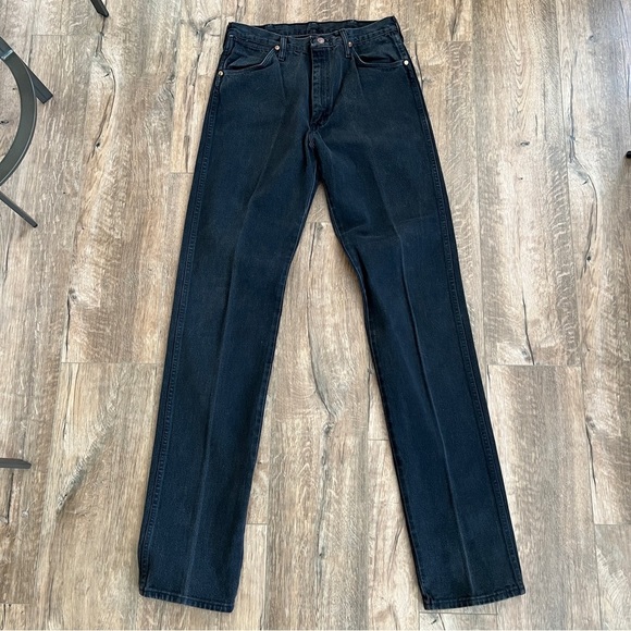 Wrangler Vintage 90s Washed Black Cowboy Cut Long Straight Leg Jeans - Picture 7 of 9
